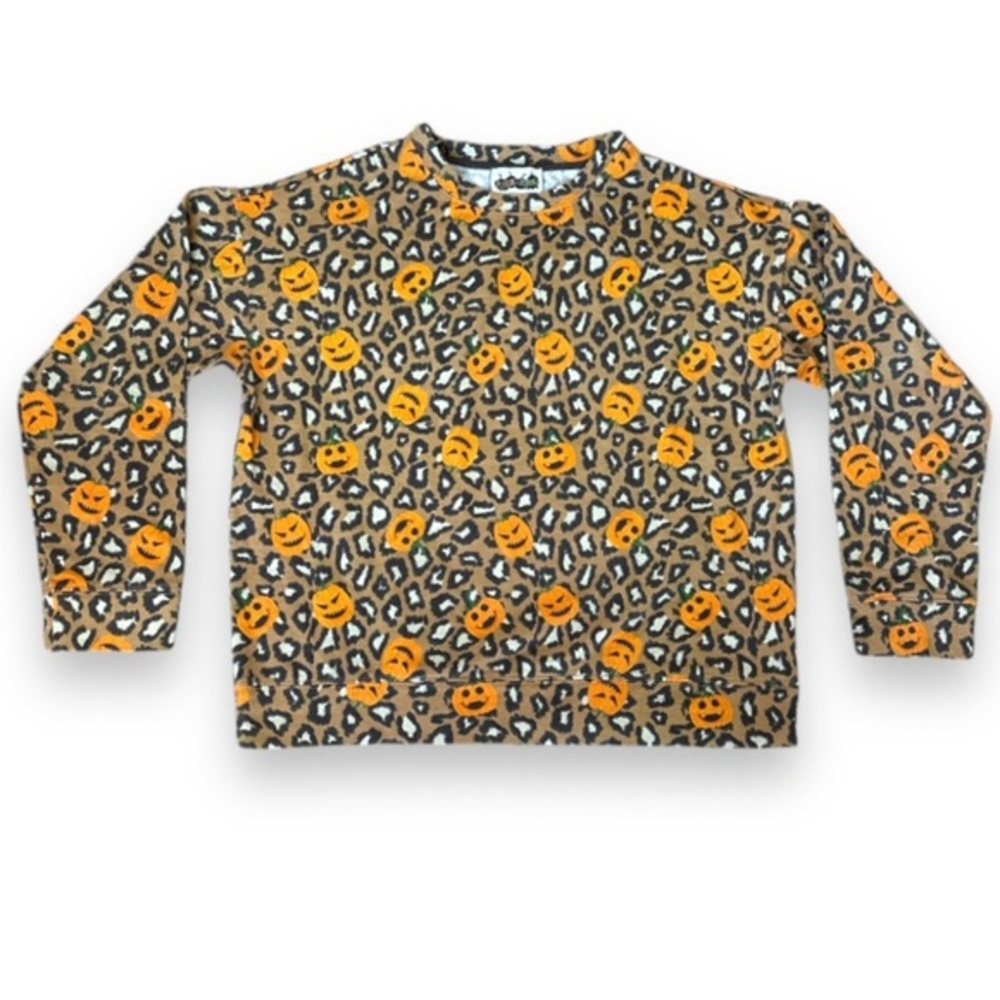 Pumpkins & Potions Tan Halloween Jack O’ Lantern Leopard Print Shirt Sz Medium